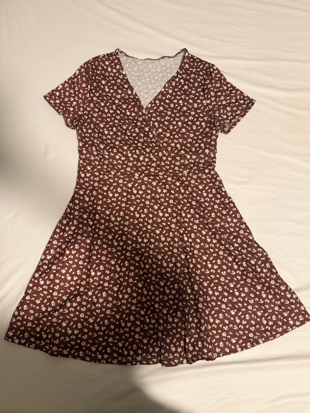 SHEIN Brown Floral Wrap Midi Dress